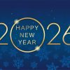 2026 New Year Greetings Card Template – Dark Blue Snowflake Design