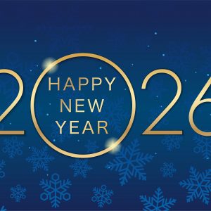 2026 New Year Greetings Card Template – Dark Blue Snowflake Design